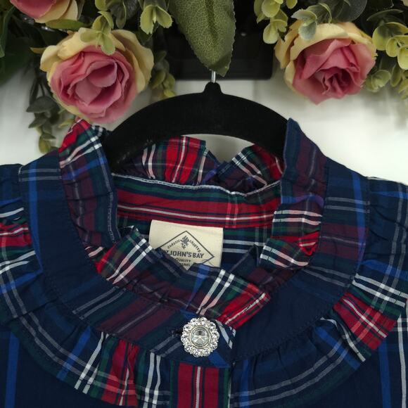 St. John's Bay Plus Size Navy Tartan Plaid Shirt Size XXL NWT - Picture 3 of 11